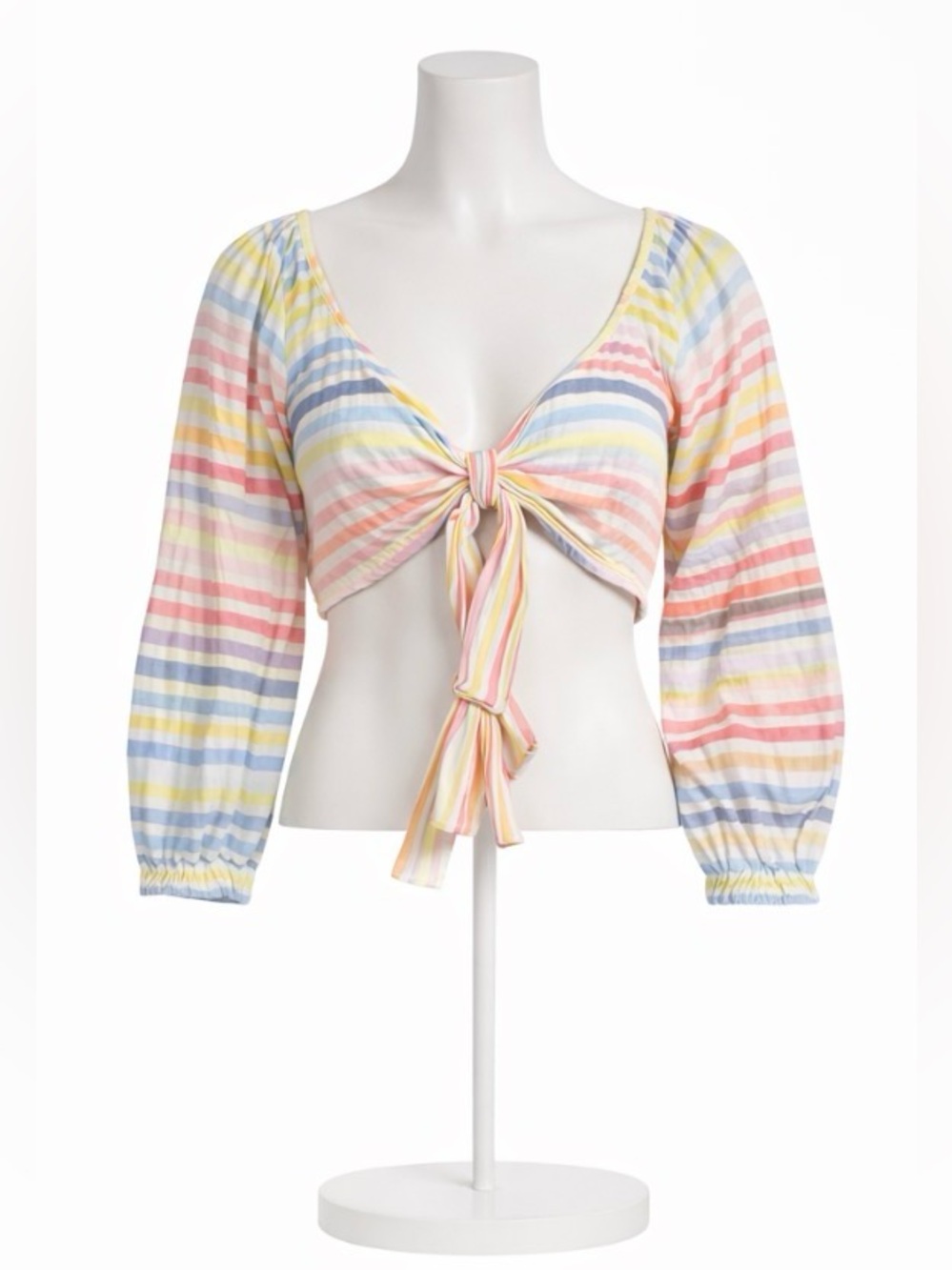 BANJANAN Arilia Candy Stripe Tie Front Crop Sz S Multicolor Boho Cotton Blouse